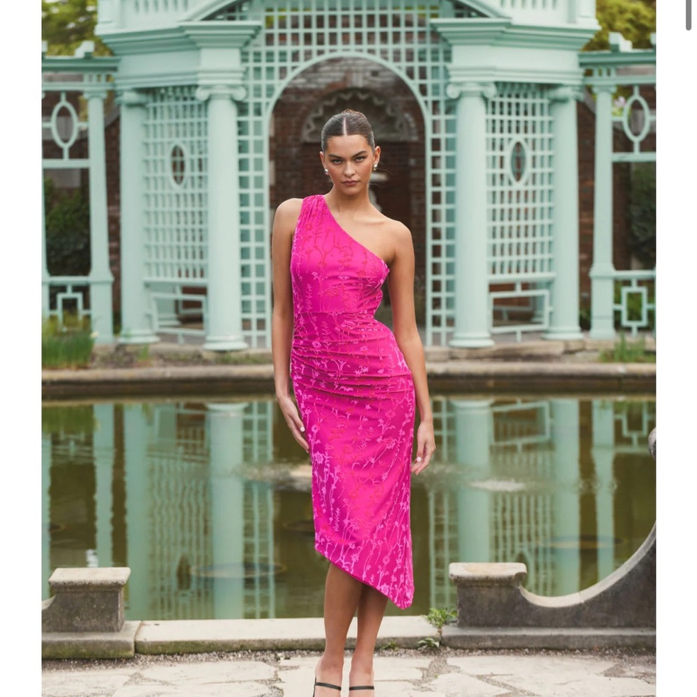 Hutch Monty Ruched Bodycon Asymmetrical Dress in Pink